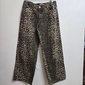 edikted Nordstrom Women Low Rise Wide Leg Leopard Pant L Y2K Mob Wife Streetwear